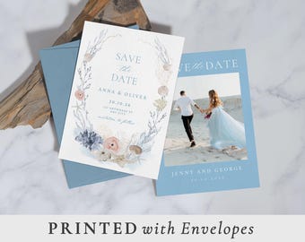 Beach Save the date beach wedding invite seashell save the date printed seashell wedding invitation ocean save the date ocean wedding invite