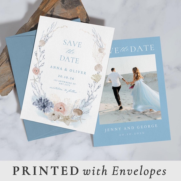 Beach Save the date beach wedding invite seashell save the date printed seashell wedding invitation ocean save the date ocean wedding invite