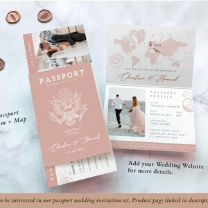 Invitación digital de boda de destino, invitación digital de boda en oro rosa, invitación de boda con pasaporte, boda de viaje, invitación digital de boda imagen 8