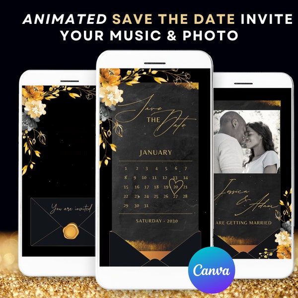 Gold and Black save the date invitation video animated save the date animated invitation animated save the date video invite video digital