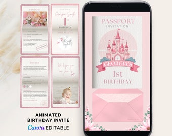 Princess Invite Princess birthday invite princess party invite digital girl birthday invite digital pink 1st birthday invitation digital