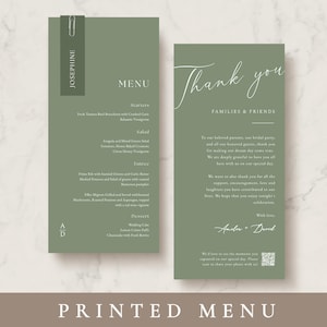 Sage Wedding Menu printed sage green wedding menu card Custom menu wedding PRINTED wedding menu printing menu card wedding menu place card