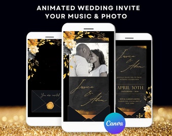 Black wedding invitation digital black and gold wedding invitation video Black digital wedding invitation, Black wedding invitation template