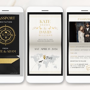 digital black gold passport invitation video, digital Destination Wedding Invitation Video, Digital black Destination wedding invitation digital Template, black Wedding passport invitation, black wedding invitation animated, animated passport wedding