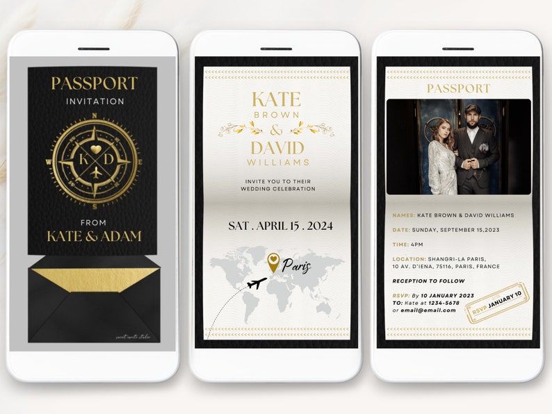 digital black gold passport invitation video, digital Destination Wedding Invitation Video, Digital black Destination wedding invitation digital Template, black Wedding passport invitation, black wedding invitation animated, animated passport wedding