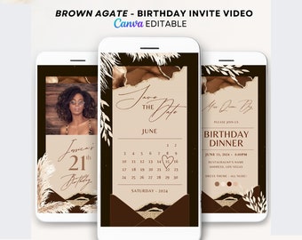 digital brown birthday party invitation, brown birthday card digital brown birthday invitation, birthday invite save the date invite video