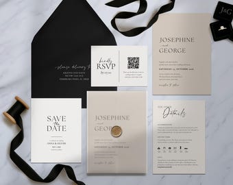 Modern wedding invitation set Minimalist wedding invitation set luxury wedding invite suite printed wedding invite neutral wedding invites