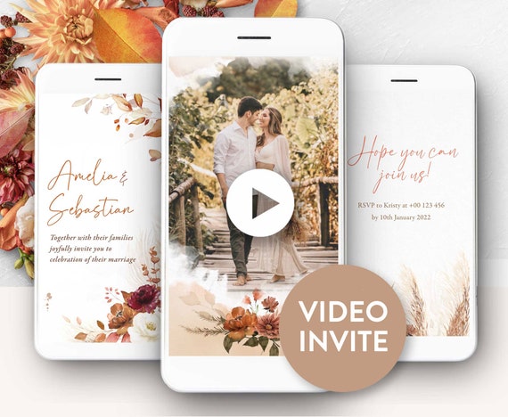 Boho Wedding Invitation digital Boho animated wedding video Boho digital wedding invite animated invite boho invite boho video invite video