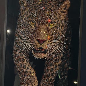 Crystal Leopard Art: Handmade Rhinestone Diamond Painting on Glass - Etsy