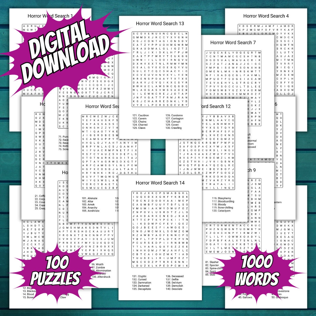 Horror Word Search for Adults With Printable Pages and Instant - Etsy