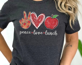 T-shirt drôle de femme de déjeuner : T-shirt d'équipage de cafétéria de déjeuner de paix d'amour