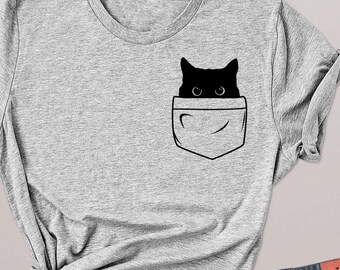 Cute Cat Lovers Shirt, Funny Cat Hiding in Pocket TShirt, Gift for Cat Mom Tee, Cat in the Pocket, Pocket Cat Tank Top, Cute Kitty in Pocket