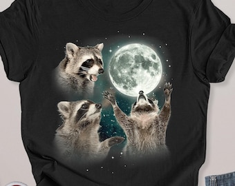 Three Raccoons Howling at the Moon Shirt, Three Raccoons Vintage Graphic T-shirts, Raccoons and Moon Tshirt, Raccoon Lovers, Raccoon Gifts