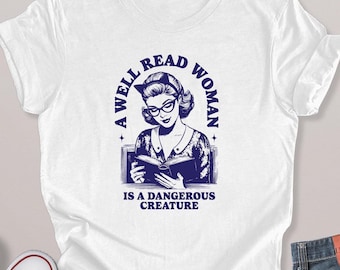 T-shirt livresques : femme bien lue, t-shirt rétro de bibliothécaire