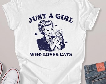 T-shirt rétro pour amoureux des chats : une fille qui aime les chats