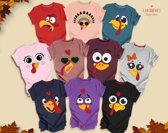 Chemise tête de dinde mignonne, chemise tête de dinde drôle, chemise automne mignonne, chemises familiales assorties pour l'action de grâces, chemises de groupe familial de l'action de grâces
