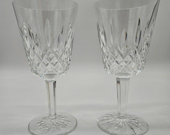 Stunning Vintage Pair of WATERFORD Crystal LISMORE 6 7/8" Water Goblets