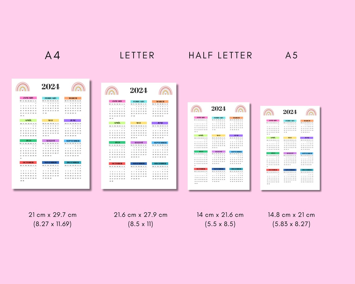 2024 Rainbow Calendar 2024 Printable Calendar 2024 Digital Etsy Canada