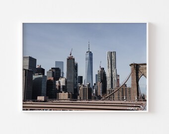 NYC Skyline Fine Art Print, Brooklyn Bridge, slaapkamerdecoratie
