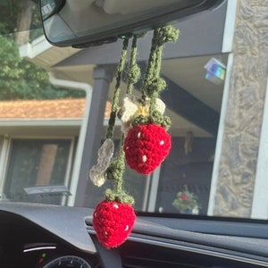 Strawberry Vine Car Hanging | crochet daisy, car accessory | first car gift