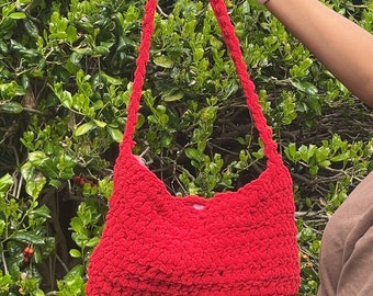 Sweet Harvest Plush Yarn Tote | Strawberry Cherry Crochet Bag