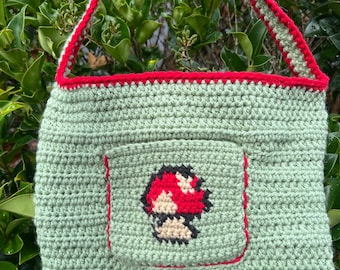 Crochet Mushroom Tote Bag: Cottage Core Shoulder Bag