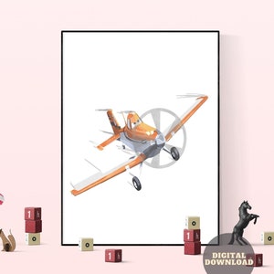 Aviones de Disney Pixar, Avión de Crophopper polvoriento, Cumpleaños imprimible, Arte de acuarela, Decoración de guardería, Imprimible digital, Póster de aviones
