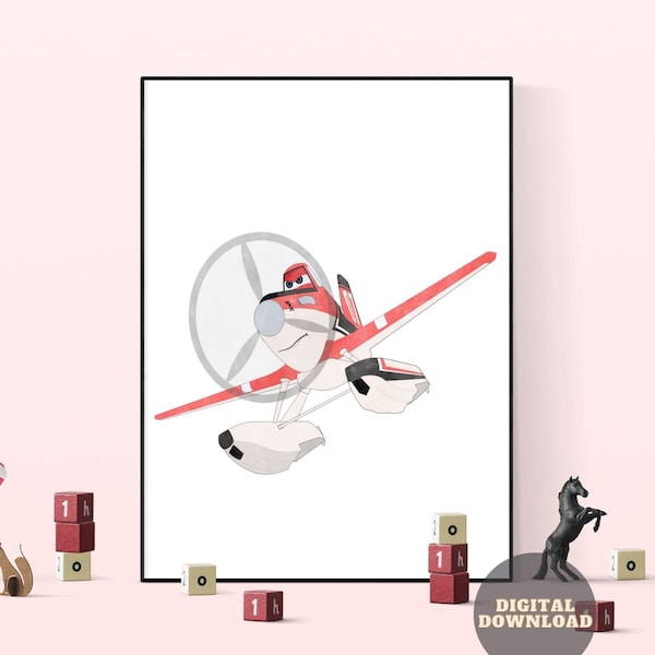 Disney Pixar Planes, Dusty Crophopper Plane, Birthday Printable, Watercolor Art, Nursery Decor, Digital Printable, Planes Poster,Disney Cars