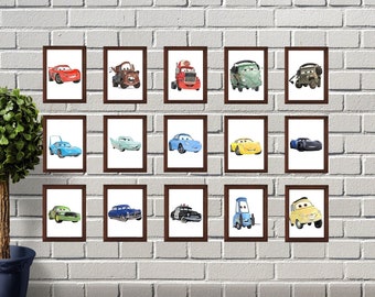 Set 15 DISNEY CARS, Printable Art, Watercolor Disney Cars, Disney Cars, Disney Decor, Disney Prints, Lightning McQueen, Children, The King
