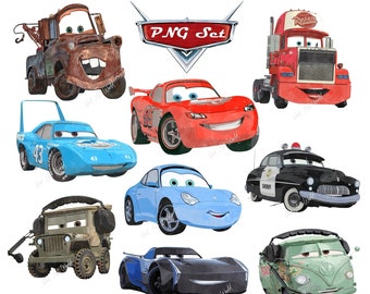Lot de 15 DISNEY CARS, Lightning McQueen, Disney Cars, Aquarelle Png, Téléchargement numérique PNG pour Sublimation, Impressions numériques, Sublimation Png