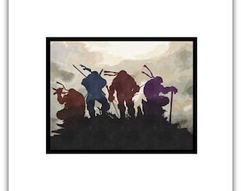 Teenage Mutant Ninja Turtles, Leonardo, Raphael, Donatello, Michelangelo, Digital Prints, Disney, Watercolor Prints,Watercolor Printable Art
