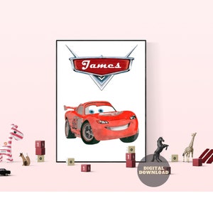 Lightning McQueen, Disney Printable, Watercolor Disney Cars, Disney Cars, Disney Decor, Disney Prints, Cars Wall Designs, Mack, Customizable