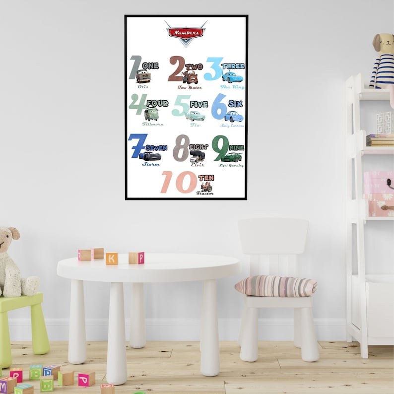 Printable Car Numbers Disney Cars, Numbers Print, Numbers Poster, Educational Wall Art ...