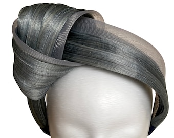 GRIS - Soie Noeud Fascinator Casque Turban Bandeau Soie Abaca Bandeau Noël Mariage Baptême Fête Royal Ascot Chapeau Mariage