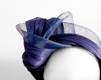 NAVY - Seidenknoten Fascinator Headpiece Turban Haarband Seide Abaca Stirnband Weihnachten Hochzeit Party Royal Ascot Hut Wedding