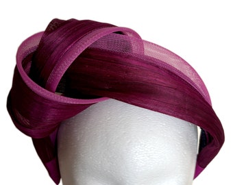PURPLE - Seidenknoten Fascinator Headpiece Turban Haarband Seide Abaca Stirnband Weihnachten Hochzeit Taufe Party Royal Ascot Hut Wedding