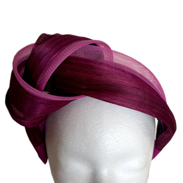 EMPEREUR VIOLET - Soie Noeud Fascinator Casque Turban Bandeau Soie Abaca Bandeau Noël Mariage Baptême Fête Royal Chapeau Mariage