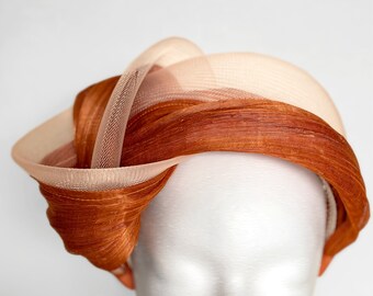 NARANJA - Tocado de nudo de seda Tocado Turbante Diadema de seda Abaca Diadema Navidad Boda Fiesta Royal Ascot Sombrero Boda