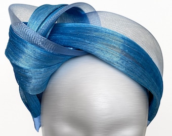 LIGHTBLUE - Tocado de nudo de seda, turbante, diadema de seda, diadema de Abaca, fiesta de boda de Navidad, sombrero de Ascot real, boda