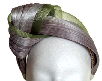 OLIVE - Seidenknoten Fascinator Headpiece Turban Haarband Seide Abaca Stirnband Weihnachten Hochzeit Taufe Party Royal Ascot Hut Wedding