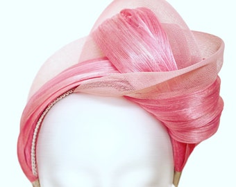 ROSA - Seidenknoten Fascinator Headpiece Turban Haarband Seide Abaca Stirnband Weihnachten Hochzeit Party Royal Ascot Hut Wedding