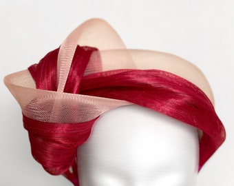 FRAMBOISE - Noeud de soie Fascinator Casque Turban Bandeau en soie Abaca Bandeau de Noël Fête de mariage Royal Ascot Chapeau Mariage