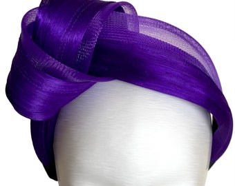 PURPLE - Seidenknoten Fascinator Headpiece Turban Haarband Seide Abaca Stirnband Weihnachten Hochzeit Taufe Party Royal Ascot Hut Wedding