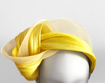 BANANE - Soie Noeud Fascinator Casque Turban Bandeau Soie Abaca Bandeau Noël Fête de Mariage Royal Ascot Chapeau Mariage