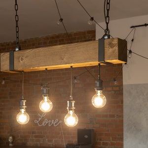 Ceiling Wood Beam | Rustic Lamp | Hanging Chandelier With Chain | Farmhouse Lighting | Handmade Lamp