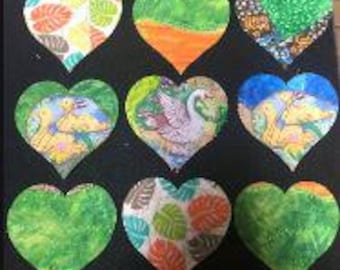 Set of 9 SEW ON HEARTS Patch Applique  Pre Cut  Die Cut 4" Beautiful Nature Theme. For Jacket Jeans clothing Bags Junk Journals Purses