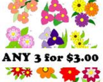 FLOWER APPLIQUE TEMPLATES Any 3 Templates for 3 Dollars only. Use on Fabrics, Quilt Blocks, Table Runners, for painting designs paper craft
