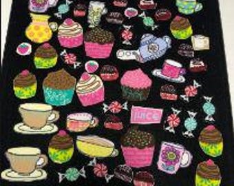 50 Pre fused PARTY Appliques CUP CAKES Cups Candies Truffles Precut and Pre fused Iron on & Sew in to prevent Fraying 1"to 2.5"W  crafting