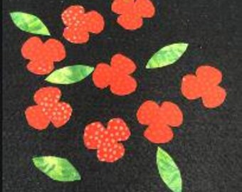 Set of 8 Pre fused HAND CUT Applique Red Flowers & leaves Iron on Sew in Fused with Heat n Bond Lite Quilt Blocks Pillow cover Jeans 1.75"