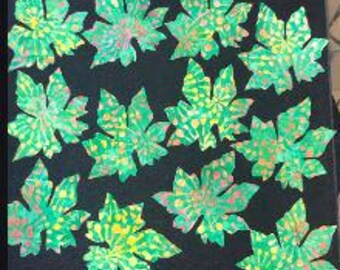 Set- 12 BATIK Leaf  Appliques 4"x4" PREFUSED    HANDCUT Quilts Table Runners Bags Junk Journal Jeans Jacket Table Toppers Iron on Sew in